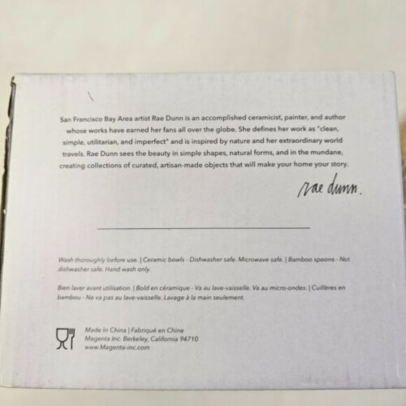 Rae Dunn Guacamole And Salsa Bowl Set Ceramic Dip Bowls 2 Bamboo Spoons - Picture 11 of 12